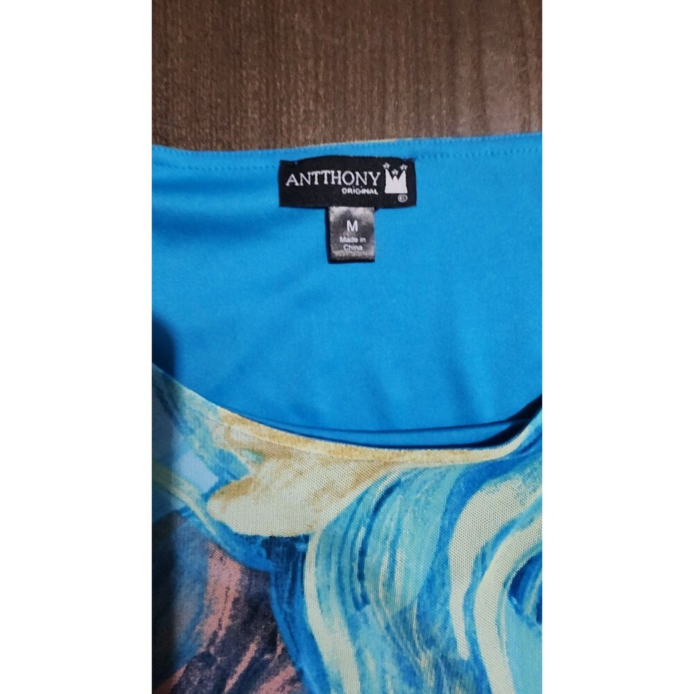 Antthony Womens Top Large Abstract  Blue Yellow Multicolor  Casual Tunic - Picture 7 of 11